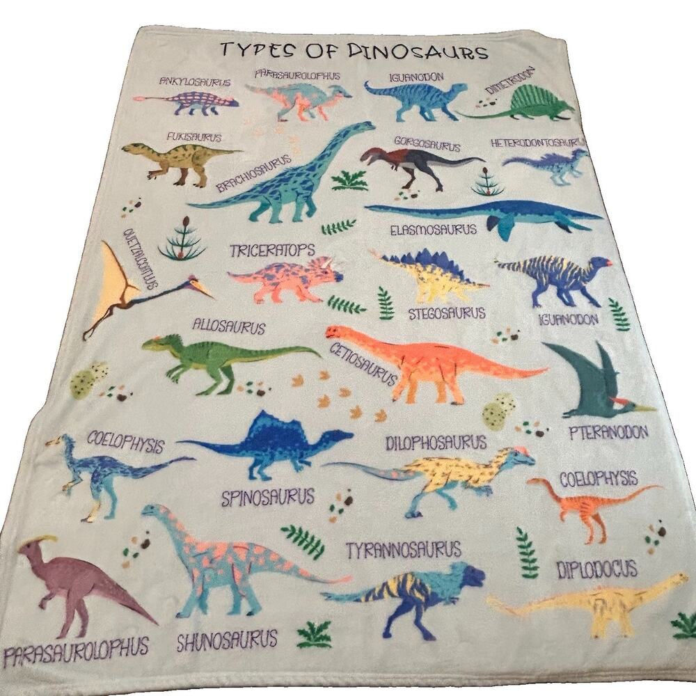 Types Of Dinosaurs Blanket Gift For Girls Boys Plush Soft Flannel Throw 47”x36”